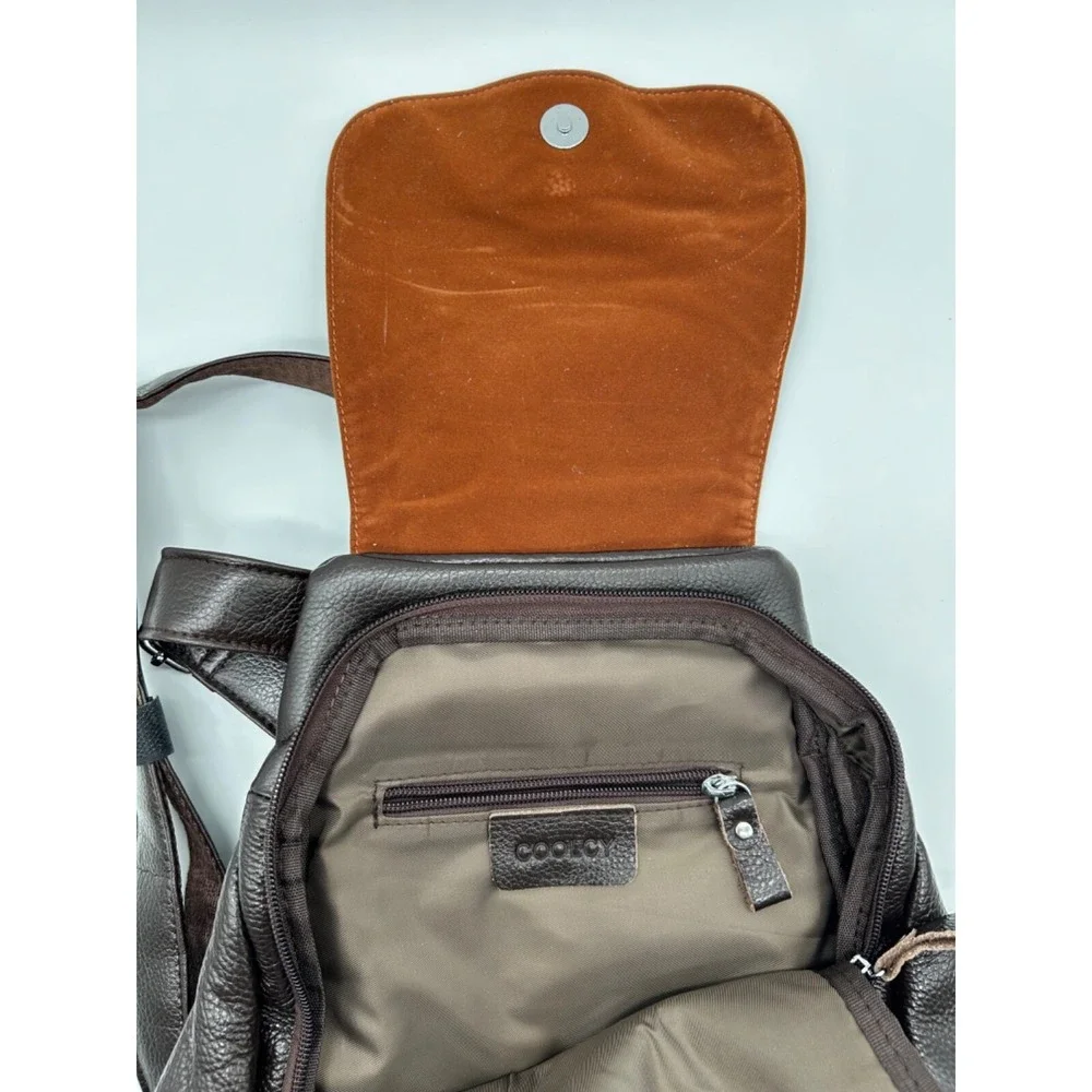 Coolcy Leather Backpack Purse Brown Leather Pebbled EUC